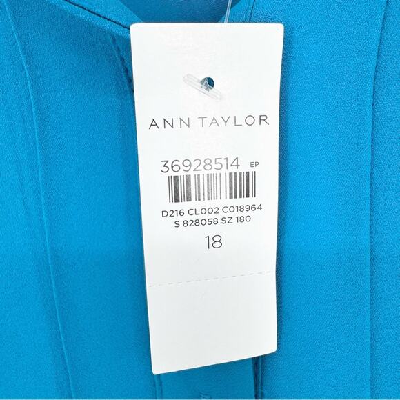 NWT* Ann Taylor Pleated Belted Button Front Cap Sleeve Dress Royal Blue Size 18 - Picture 11 of 15